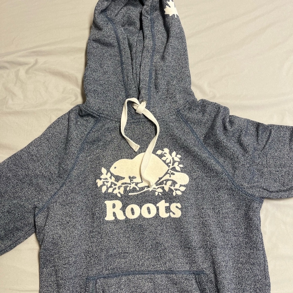 Roots Heathered Blue Hoodie with Beaver Emblem